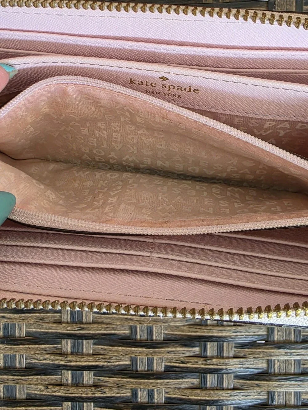 kate spade Pale Pink Zip-Around Leather Wallet with Gold Hardware